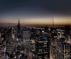 City skyline at sunset