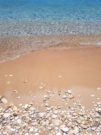 High angle view of stones on beach