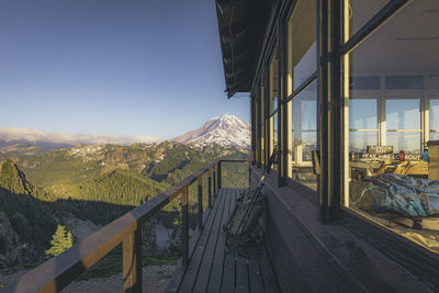 Scenic view of snowcapped mountains against clear sky