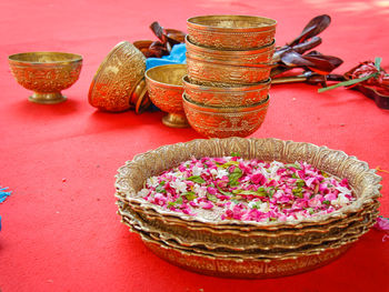 Close-up of various flowers in basket