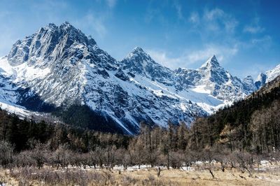 Scenic view of snow covered mountains