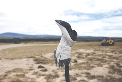 Rear view of woman on field against sky