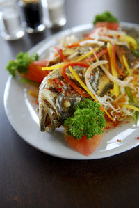 Close-up of food in plate on table