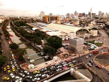 High angle view of cityscape against sky