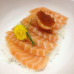 Close-up of sushi served in plate