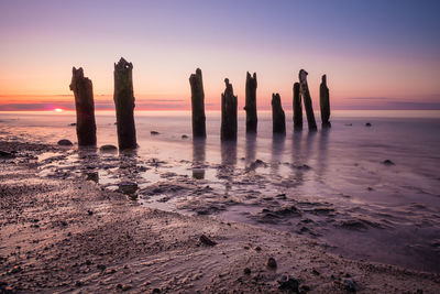 Scenic view of sea against clear sky during sunset