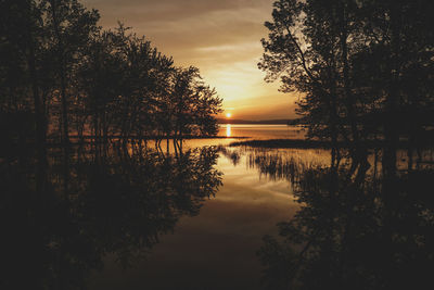 Scenic view of lake against sky during sunset