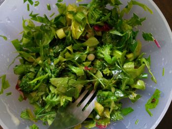 High angle view of vegetables in plate