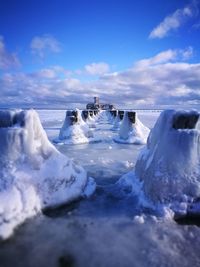 Scenic view of frozen lake against sky