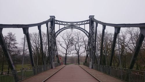 Railway bridge against clear sky