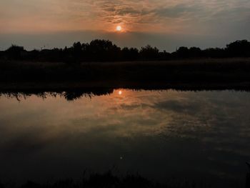 Scenic view of lake against sky during sunset