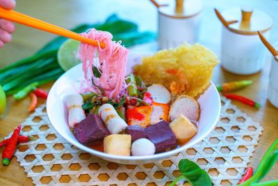 Close-up of food in plate on table