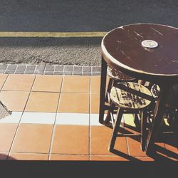 Empty seats on tiled floor