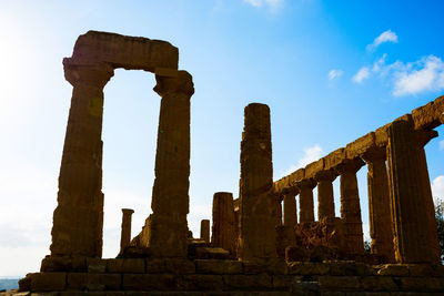 Low angle view of old temple against sky