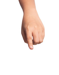 Close-up of human hand against white background