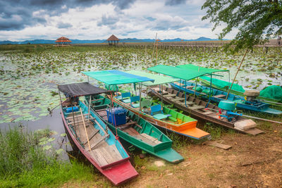Row boats in lake sam roi yod national park,
