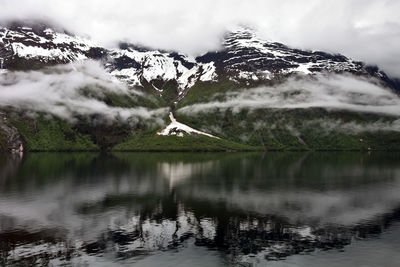 Scenic view of lake against sky during winter