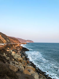 Scenic view of sea against clear sky