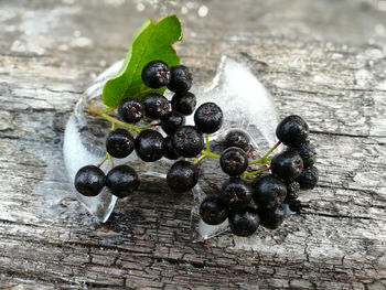 High angle view of grapes on table