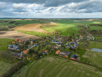 Aerial photo of small town alling, ry, denmark