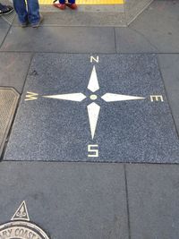 High angle view of arrow symbol on road
