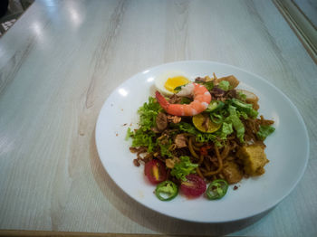 High angle view of meal served in plate