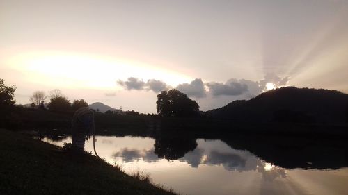 Scenic view of lake against sky during sunset