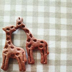 High angle view of giraffe shape desserts on table