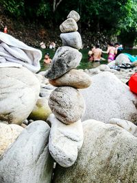 Statue against stone wall