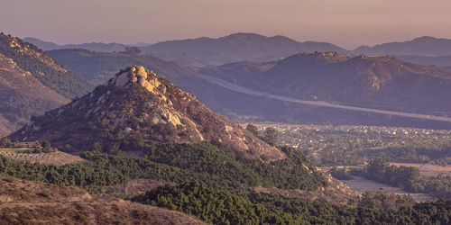 High angle view of mountains against sky