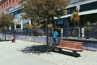 Rear view of woman standing by tree