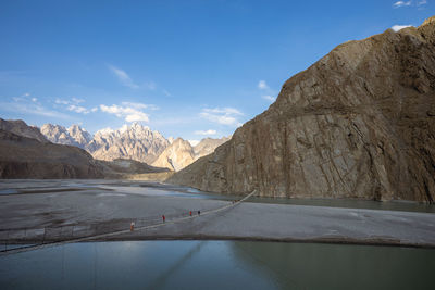 Autumn view of hussaini bridge in the gilgit baltistan region of northern pakistan. 