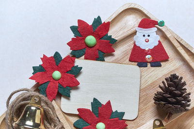 High angle view of christmas decoration on table