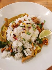 High angle view of meal served in plate