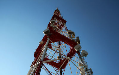 Low angle view of ferris wheel against clear blue sky