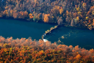 Aerial view of the autumn on the mrežnica river, croatia