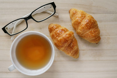 High angle view of breakfast on table