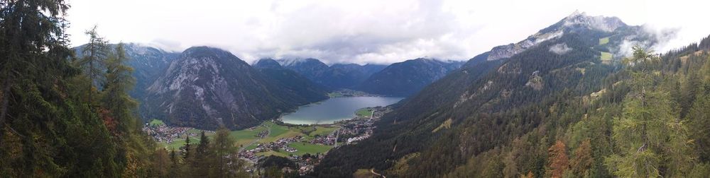 Panoramic view of landscape and mountains against sky