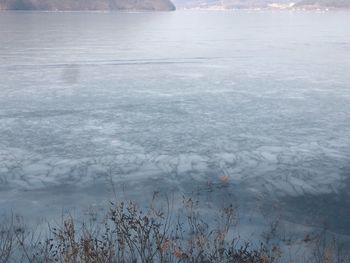 High angle view of lake during winter