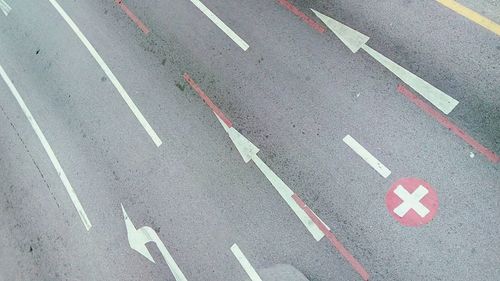 High angle view of markings on road