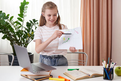 Girl attending online class