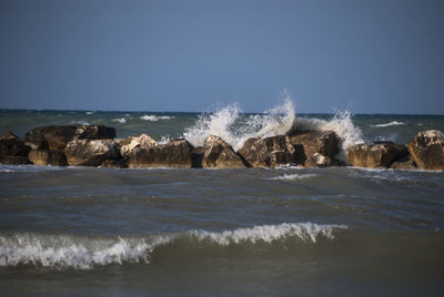 Scenic view of sea against clear sky