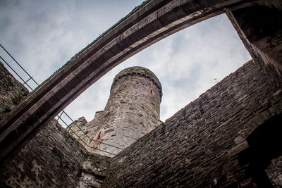 Low angle view of old building against cloudy sky