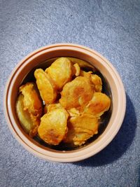 High angle view of food in bowl on table