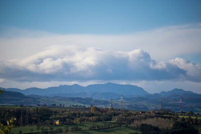 Scenic view of landscape and mountains against sky