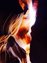 Sunlight falling on rock formation at antelope canyon