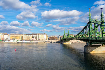 View of bridge over river in city