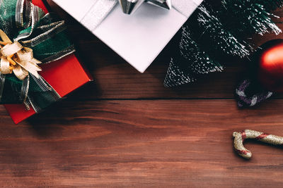 High angle view of christmas decoration on table