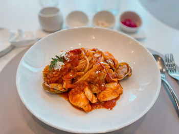 Close-up of food in plate on table