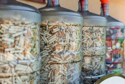 Close-up of jar of cigarettes 